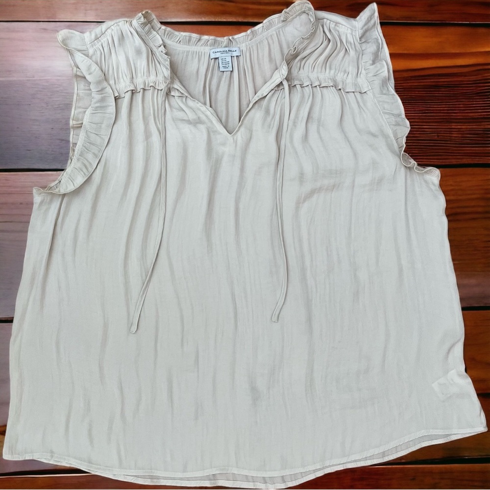 [2X] SUMMER SLEEVELESS BLOUSE Ivory Beige Lightweight - Picture 4 of 7
